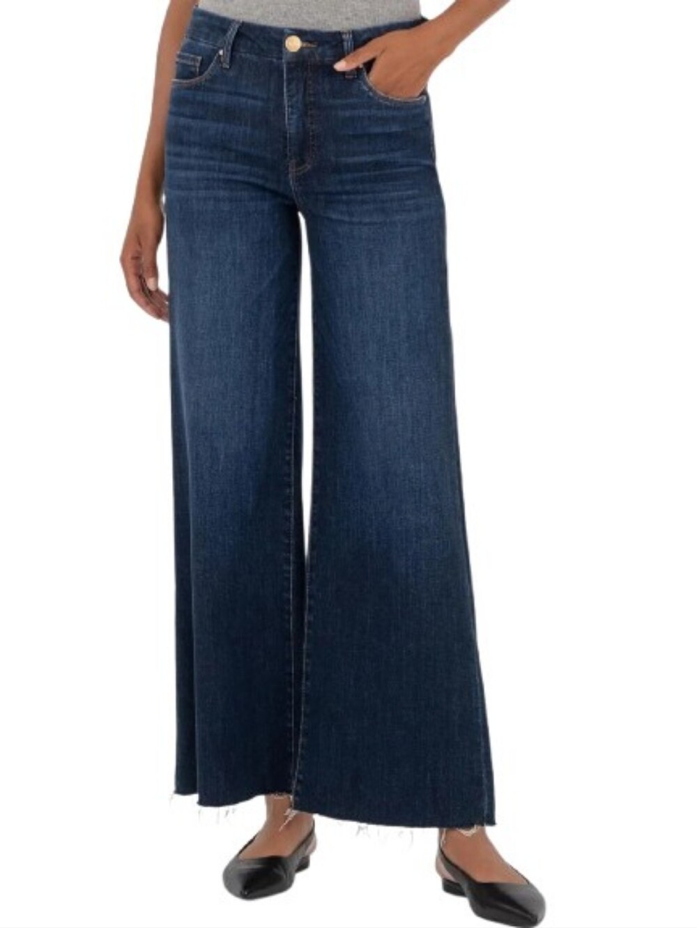 KUT From the Kloth Meg Fab AB Wide Leg High Rise Jeans Size 12 Raw Fray Hem Dark